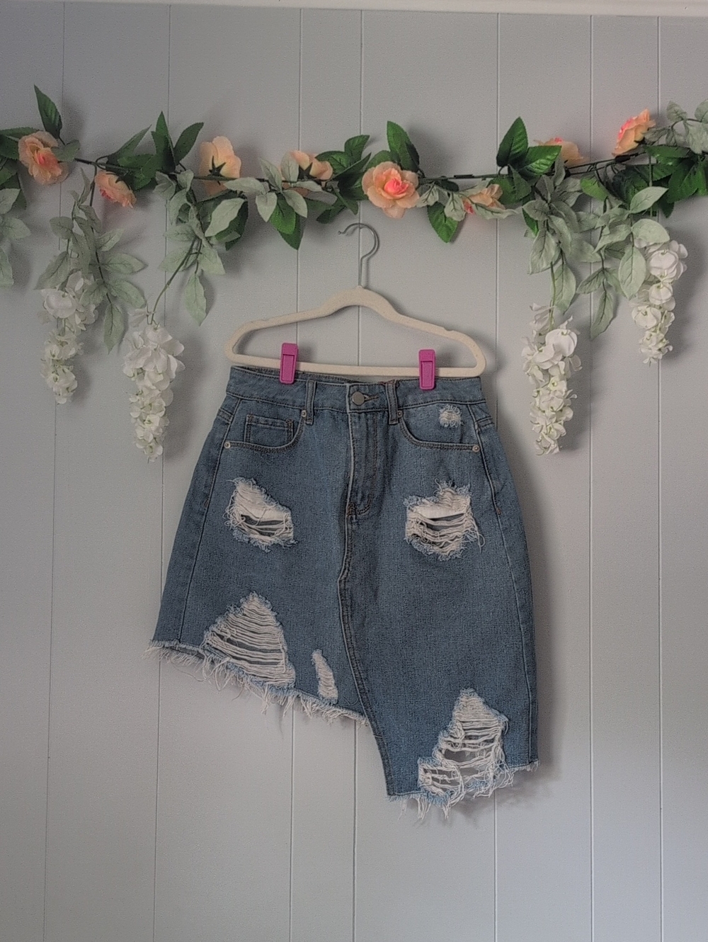 NWT Distressed Asymmetrical Denim Skirt S